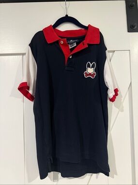 Psycho Bunny Navy Polo with Red Collar and White Sleeves